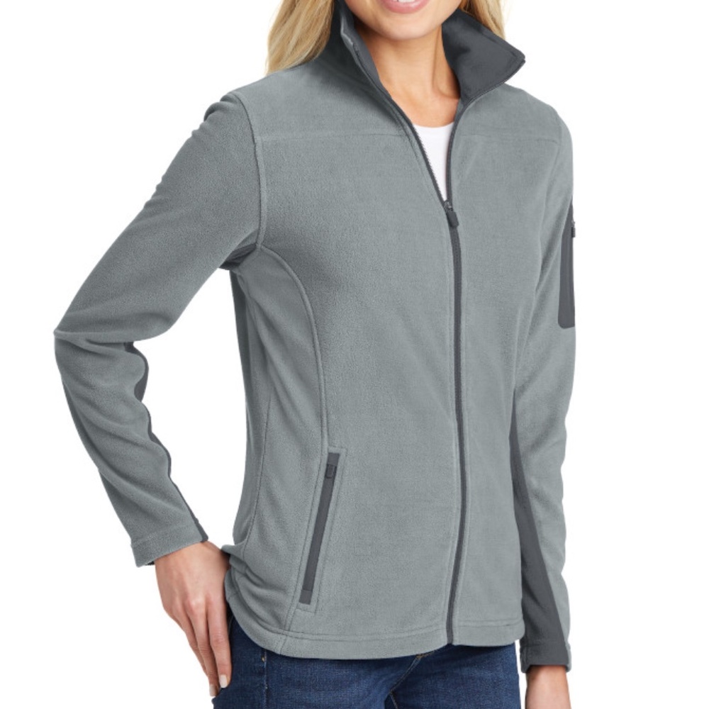Port Authority Womens Quality Fleece Full Zip Pockets 2-Tone Gray New
